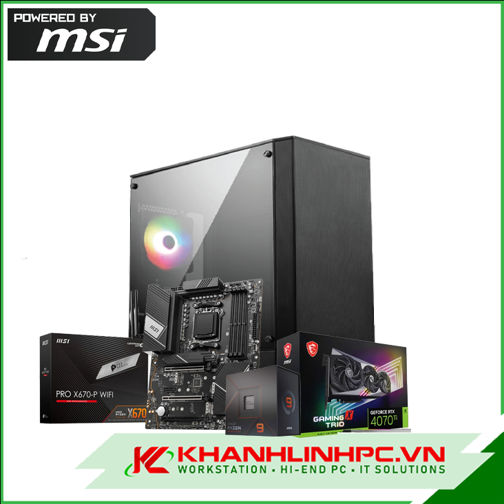 BỘ PC MAIN MSI PRO X670-P WIFI ( DDR5)/ CPU AMD Ryzen 7-7700X/ RAM DDR5 PNY XLR8 MAKO RGB 32GB Kit(2x16GB)/ VGA MSI GeForce RTX 4080 16GB GAMING X TRIO