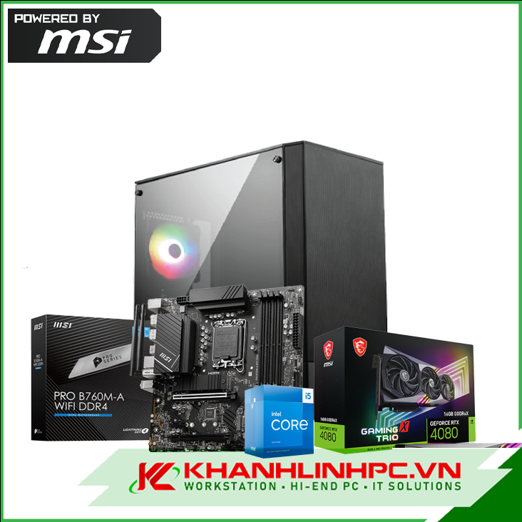 BỘ PC MAIN MSI PRO B760M-A WIFI DDR4/ Intel i5 13600K/ RAM Adata XPG GAMMIX D10 16G/ MSI RTX 4080 GAMING X TRIO 16GB
