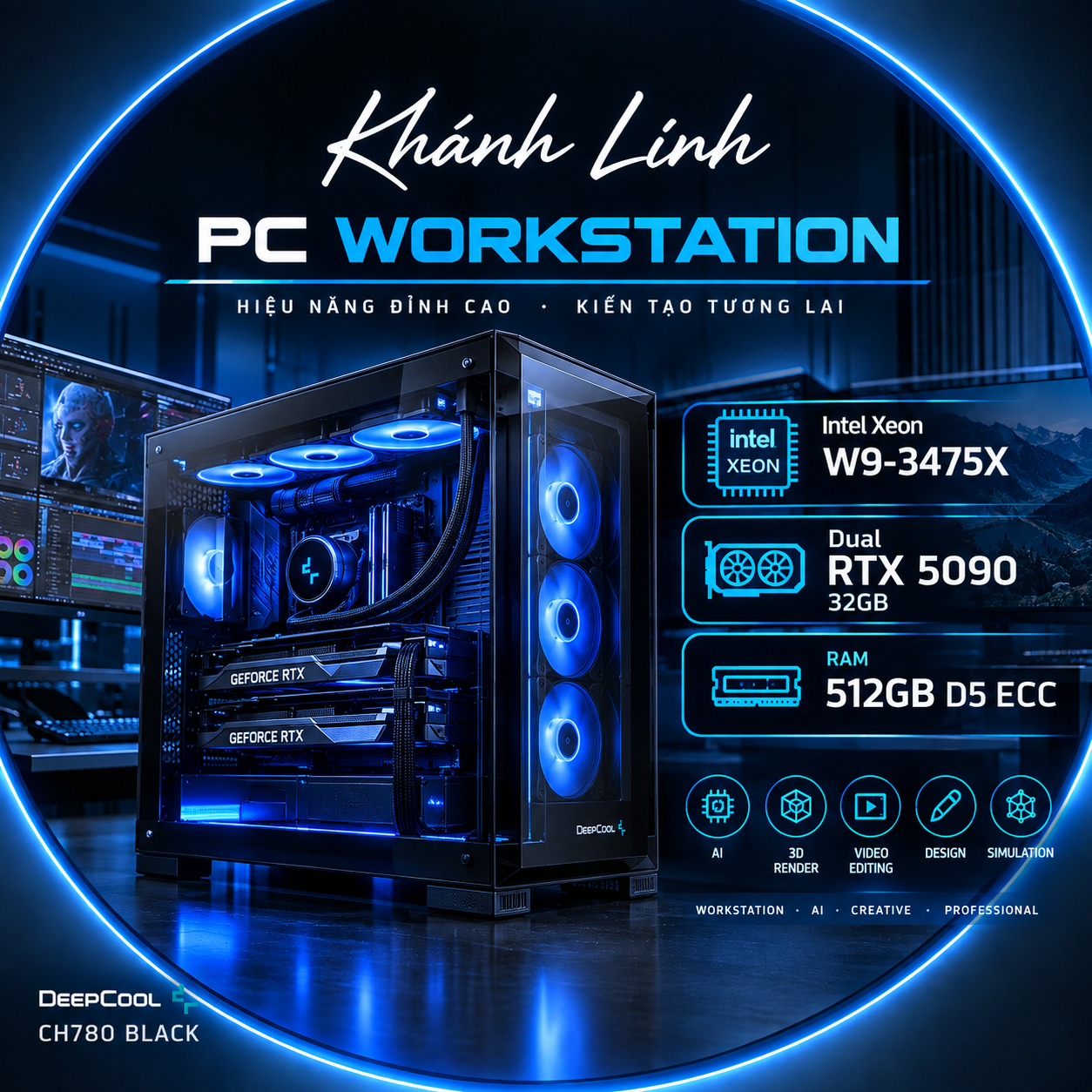 Khánh Linh - PC WORKSTATION Intel Xeon W9-3475X/ Dual RTX 5090 32GB/ RAM 512GB D5 ECC