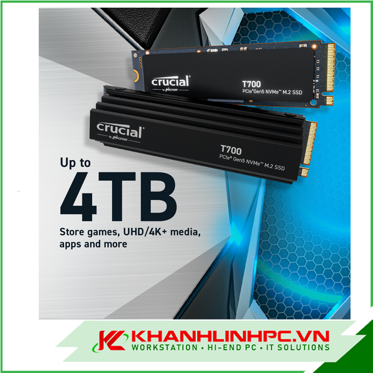 SSD Crucial T700 4TB PCIe Gen5 NVMe M.2- CT4000T700SSD3 (Non-Heatsink)