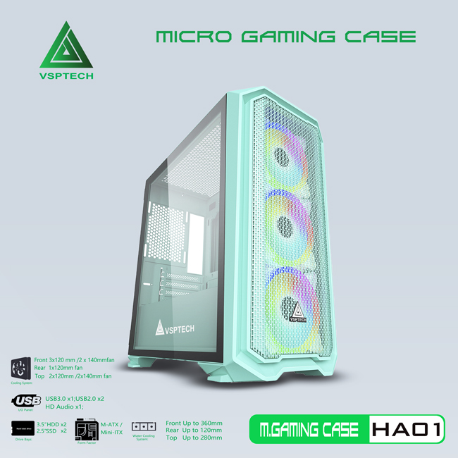 thùng máy gaming vsptech ha01 - g (green)