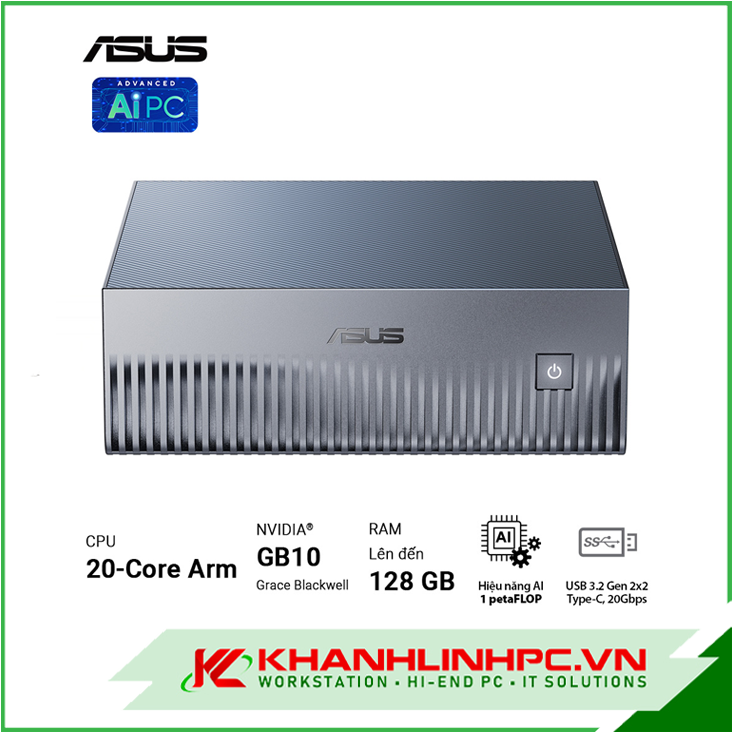 Mini PC AI Asus Ascent GX10 GX10-GG0012BN (NVIDIA GB10 | 128 GB RAM | 1TB M.2 NVMe SSD| AW-EM637 WF 7(Gig+)2x2/BL5 |1x10GLAN | ĐEN)