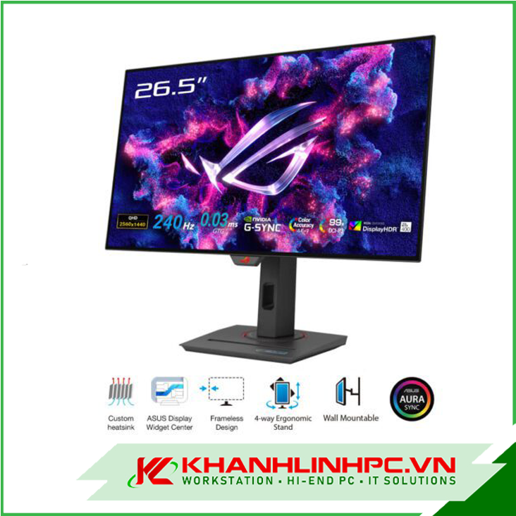 Màn hình ASUS ROG Strix OLED XG27AQDMG Gaming Monitor (27 inch/ 2K QHD// glossy WOLED panel/240 Hz/0.03 ms/ G-SYNC® compatible/ 99% DCI-P3)