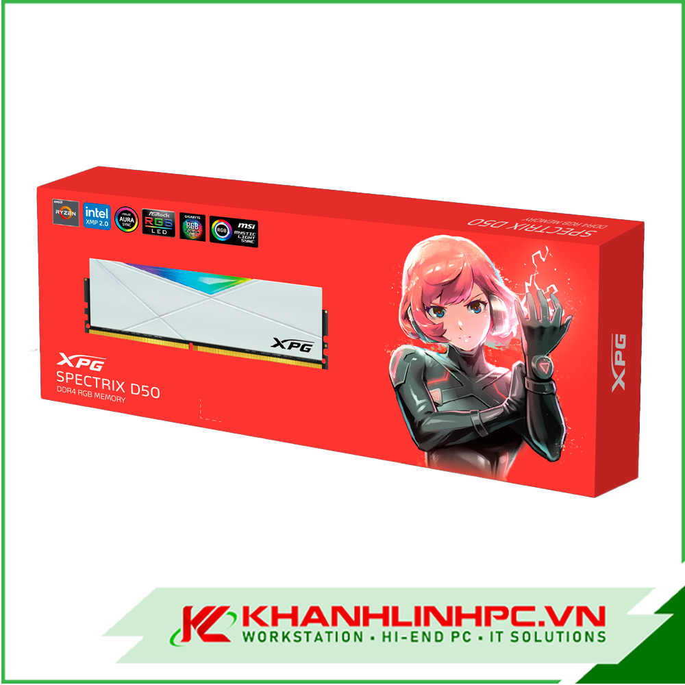 Ram DDR4 Adata XPG Spectrix D50 16GB 3200Mhz RGB White (AX4U320016G16A-SW50)