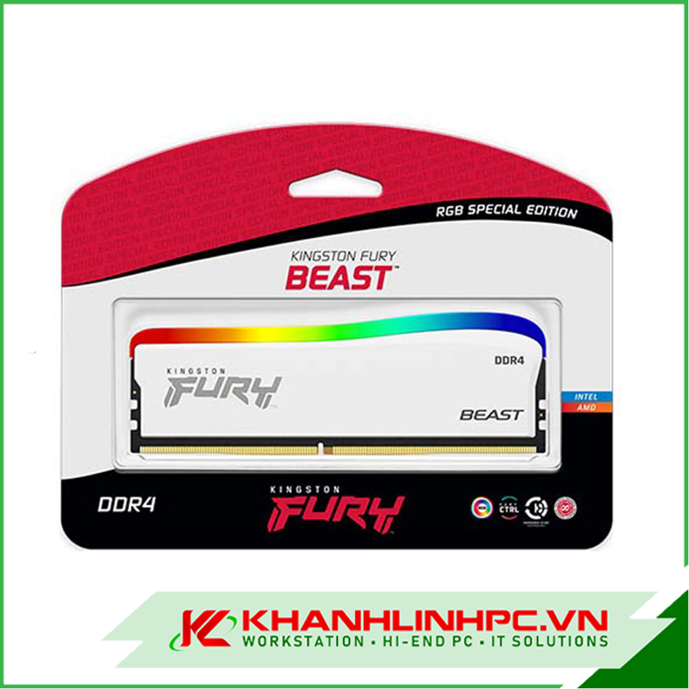 Ram Kingston Fury Beast White RGB 16GB (2x8GB) DDR4 3200Mhz (KF432C16BWAK2/16)