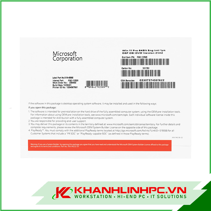 Phần mềm Microsoft Windows Pro 11 64Bit (FQC-10528)