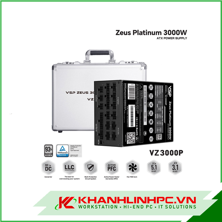 nguồn máy tính vsp zeus platinum 3000w (vz3000p / 80 plus platinum / full bridge + llc resonant + dc-dc / full modular)